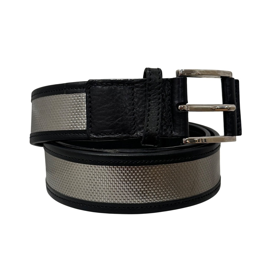 Alejandro Ingelmo black Leather Belt Mens Textured Inlay‎ Buckle Italy size 38